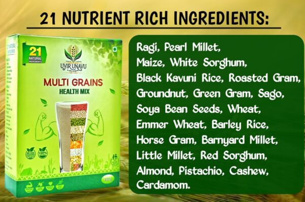 71nRkBL7e4L._SL1500_ Uyir Unavu Multi Grains Nutrient Rich Health Mix Powder | 21 healthful Natural Ingredients | 100% Natural, Tasty & Nutritious | Rich in Fiber & High Protein | 400g pack